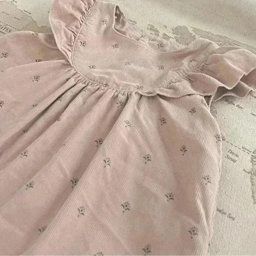 ZARA 6-9Mo Pink Floral Corduroy Dress - Picture 2 of 4